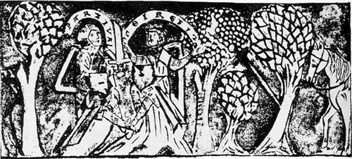 Szene aus "Parzival" (Handschrift G, 1228-1236)