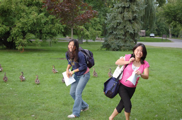 Diana & Jane Fleeing Ducks