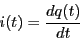 \begin{eqnarray*}
i(t) = \frac{dq(t)}{dt}
\end{eqnarray*}