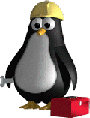 penguin wearing a hard hat next to a red toolbox