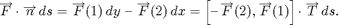 $$ \overrightarrow F \cdot \overrightarrow n\,ds =
\overrightarrow F(1)\,dy \,\,\mbox{--}\,\, \overrightarrow F(2)\,dx
= \left[ \mbox{--}\, \overrightarrow F(2), \overrightarrow F(1)\right]
\cdot \overrightarrow T\,ds. $$