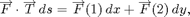 $$ \overrightarrow F \cdot \overrightarrow T\,ds =
\overrightarrow F (1)\,dx + \overrightarrow F (2)\,dy, $$