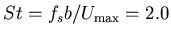 $St=f_sb/U_{\max }=2.0$